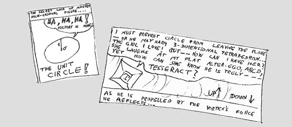 Two panels from the Tesseract spoof comic