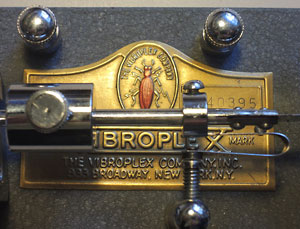 Nameplate of a Vibroplex "bug" semi-automatic telegraph key