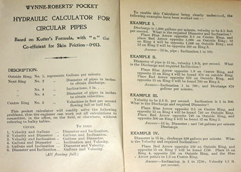 Wynne-Roberts' hydraulic calculator - instructions