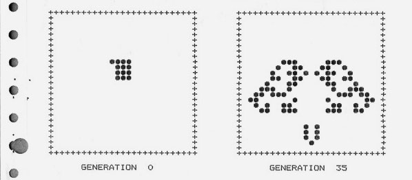 Printout of Life pattern evolution in the old days...